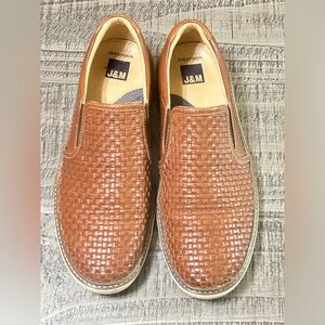 J&M Tan Woven Leather Men's Slip-On Loafers